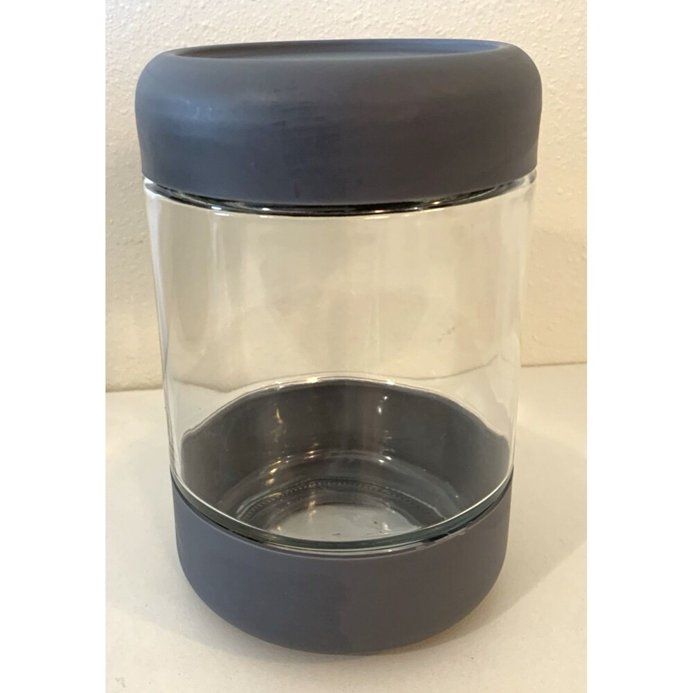 Vintage Anchor Hocking Glass Kitchen Food Cannister Slate Blue Gray w/Lid
